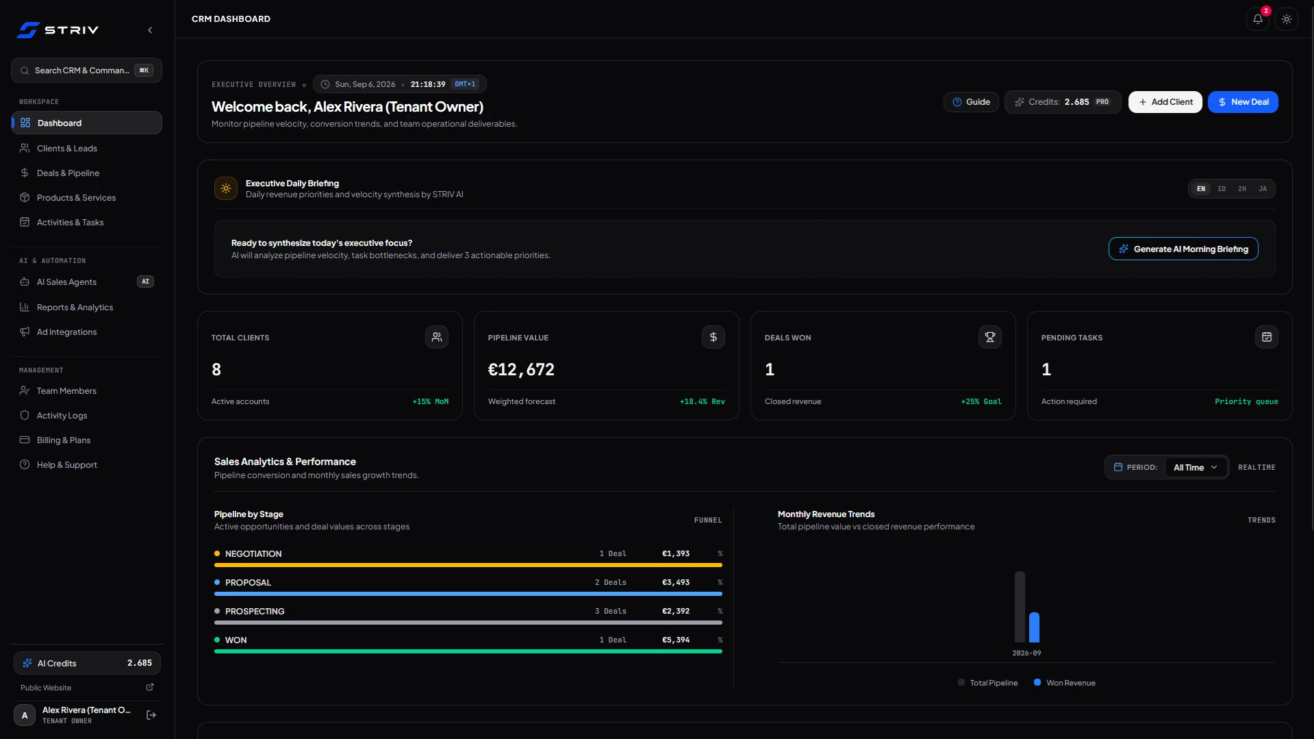 StriveCRM Executive CRM Dashboard